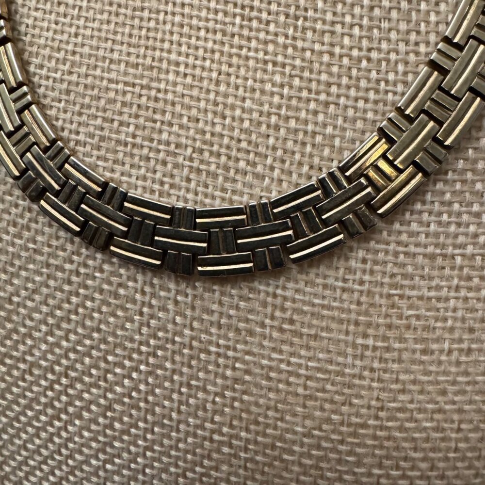 VTG Crown Trifari Necklace DES PAT PEND Silver-Tone Brick Link Choker 40s 50s - Picture 6 of 8